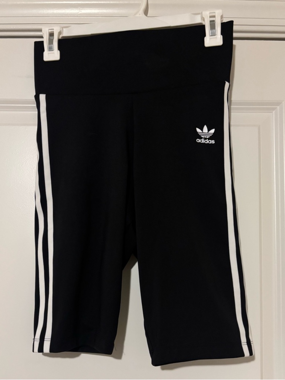 adidas Black Bike Shorts with White Side Stripes and Trefoil